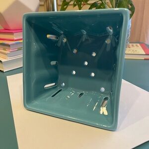 Crate & Barrel Berry Basket Fruit Container Blue Ceramic